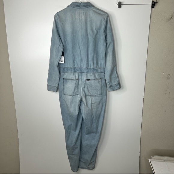 Lee Coveralls Jumpsuit Union All Denim Jeans Light Wash Long Sleeve Distressed M - Picture 7 of 16